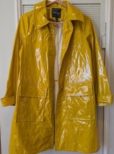 ModCloth Women's Yellow Patent Trench Coat Raincoat Small NWT Button Up picture