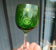 Antique c. 1915 Green Crystal Goblet Lyre Harp Wheel Engraved Possibly Baccarat picture