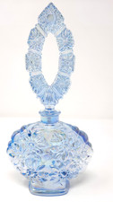 FENTON Blue Iridescent Glass Perfume Bottle w/ Stopper and Label 8