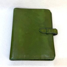 Vtg Franklin Covey Full Grain Italian Leather 7 Ring Binder Notebook Olive Green picture