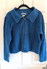 VTG Blue Willi's Denmark Indigo Knit Full Zip Jacket Women's M Denim-Blue Cotton picture
