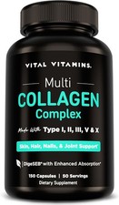 Vital Vitamins Multi Collagen Complex 150 Capsules Types I II III V X EXP 04/29 picture