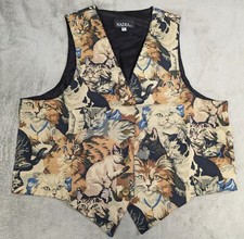 Vintage Nadia Embroidered KITTY CATS Tapestry Women's XL Grandmacore Vest NEW v2 picture