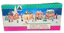 Vintage 1991 90s 18 Piece Lighted Christmas Towne Victorian Porcelain Village picture