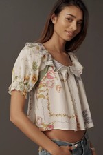 Anthropologie puff sleeve flowered top. Size L, Never worn picture