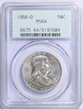 1958-D 50c Franklin Silver Half Dollar PCGS MS64 (Toned) OGH Gen 2.1 picture