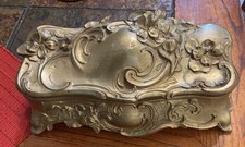 ANTIQUE ART NOUVEAU ORNATE JEWELRY BOX CASKET WITH VELVET LINING picture