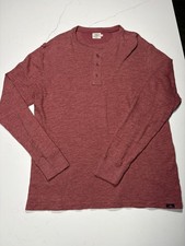 Faherty Brand Mens Cloud Henley Long Sleeve Shirt Burgundy Red Heathered Large picture