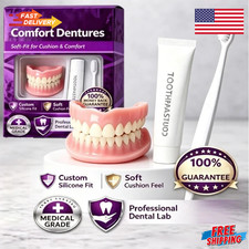 Moldable Silicone Dentures Upper Lower False Teeth Set Instant Smile Toothbrush picture