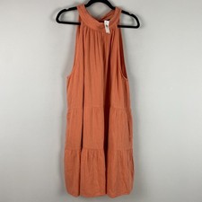 GAP Crinkle Gauze Halter Tiered Mini Dress Size XXL Sleeveless Sunburnt Orange picture