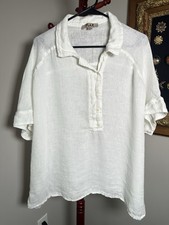 FLAX White 100% Linen  Popover Blouse Top Shirt Lagenlook Women's Sz S picture