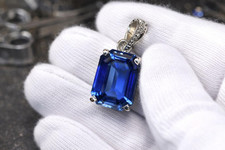 25 Ct Certified Natural Blue Sapphire 925 Silver Pendant Emerald Loose Gemstone picture