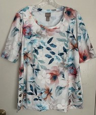Chico’s 2 Women (L) Multicolor Floral Short SL Polyester Tunic picture