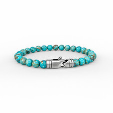 Men's Natural Turquoise Bead Bracelet 4mm 6mm 8mm 925 Sterling Silver Handmade picture