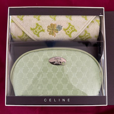 CELINE Macadam Green/White Monogram Zip Makeup Bag Pouch w/ Towel & Box picture