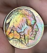 1915-P Buffalo Nickel BU++,  Full Horn 🌈 Rainbow Album Toner picture