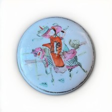 Antique Late Qing Era Chinese Porcelain Seal Box, Figural Design, Signed picture