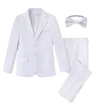 Boys Suit Size 16 Youth White Slim Fit Formal Wedding Set with Bowtie picture