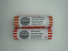 2026 P + D Gettysburg Address Uncirculated Quarter 2x $10 Rolls - PREORDER 10/26 picture