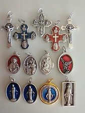 Catholic Lot Religious Medals Enamel Jesus Mary St Christopher Michael Benedict picture