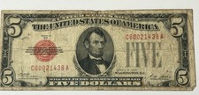 1928 $5 Five Dollar Bill Red Seal United States Note-Circulated C60021438A picture