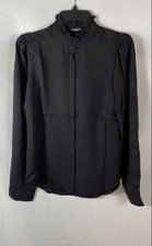 Express Women's Portofino Blouse Black Ruffle Neck Long Sleeve NWT Sz S picture