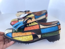 Vintage 60's 70s Pro Shu Patchwork Retro Mod Go Go Leather Oxfords Golf Shoes picture