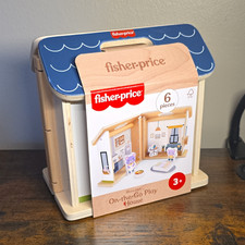 Fisher-Price Wooden On-The-Go Play House Mouse Dollhouse Set 6 Pcs FSC NIB picture
