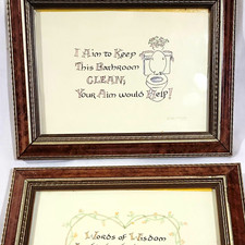 Vintage Signed Linda Shannon 1994 Pair Of Framed Bathroom Folk Art picture
