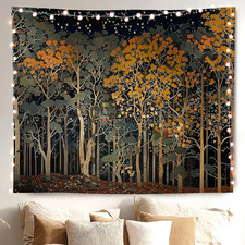 Night Forest Tapestry Wall Hanging Botanical Floral Enchanted Design 50x60 Inch picture