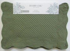 Shabby Chic 6Pcs Quilted Light Olive Green Placemats 13x19 Rectangular Scalloped picture