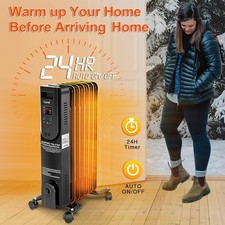 Electric Oil Filled Radiator Space Heater 7-Fin Thermostat Room Radiant 1500W picture