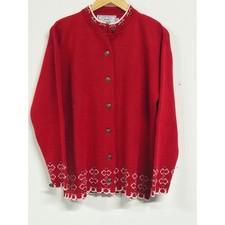 Vintage Jersild Red Fair Isle Cardigan Sweater Pewter Buttons Size 42 picture