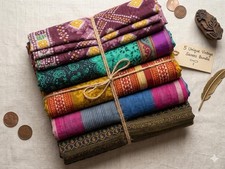 Sanskriti Vintage Sari Recycled Pure Cotton Saree Lot Multicolor Fabric Lot of 5 picture