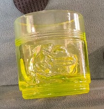 Uranium Vaseline Glass Toothpick Holder w/Trio of Monkeys on Both Sides picture