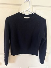 Sezane Sami Ribbed Knit Sweater Size Small Navy Blue Merino Wool Cotton picture