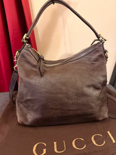 Gucci Guccissima Brown Shoulder Bag Zip Closure Gold Hardware Dust Bag picture