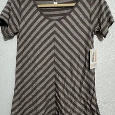 NWT LuLaRoe Classic T Shirt Top Womens XXS Grey Brown Chevron Striped picture