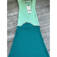 ZARA Mint & Teal Sleeveless Knit Dress with Beaded Waist M 0051 picture