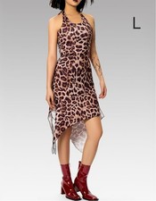 Shein Women's L Brown Black Leopard Print Hi-Low Sleeveless Halter A-Line Dress picture