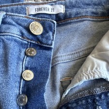 FOREVER 21 Women's Blue Denim Skinny Jeans Button Slim Solid 5-Pocket Design picture