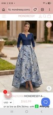Mondressy Blue/Ivory Floral Hi-Low Maxi Dress V-Neck 3/4 Sleeve S picture