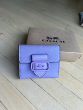 COACH Purple Pebbled Leather Compact Snap Wallet with Buckle Accent & Box picture