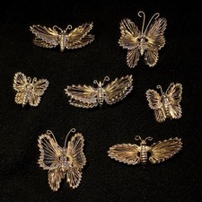 Mixed Lot (7) Vintage Golden Butterfly Brooch Pins Ornate Wire Wings Small NOS picture