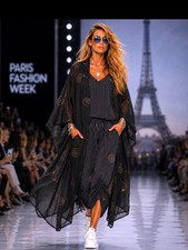 ART TO WEAR....THE EXQUISITE SKULLZ LONDON/URU BLACK OVERSIZED PAINTED COAT picture