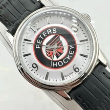 NWT - Bulova Men's Watch 96A28 “Peter’s Hockey” Silver Dial Black Leather 38mm picture