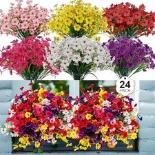 24 Pcs (6 Color) UV Resistant Outdoor Artificial Faux Flowers Plants Realistic P picture