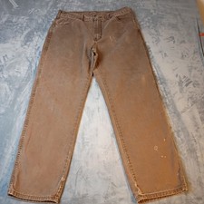 Genuine Dickies Mens Carpenter Pants Brown Duck Canvas Workwear 32x30 Distressed picture