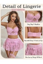 Lingerie Set for Women 3Pcs Bralette and Panty with Lace Skirt Sexy Garter Sets  picture