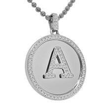 Real Natural Diamond 14K White Gold Finish Initial Letter Alphabat Pendant Charm picture